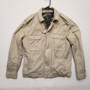 VINCE Women's Utility Cargo Beige Field Camo‎ Lined Jacket Cotton Size Large
